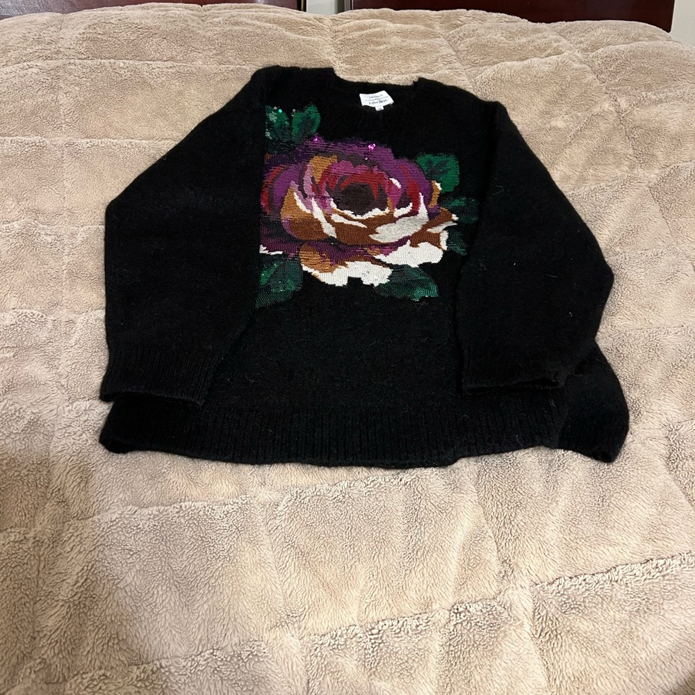 & Other Stories Black Sweater with Sequin Flower Design